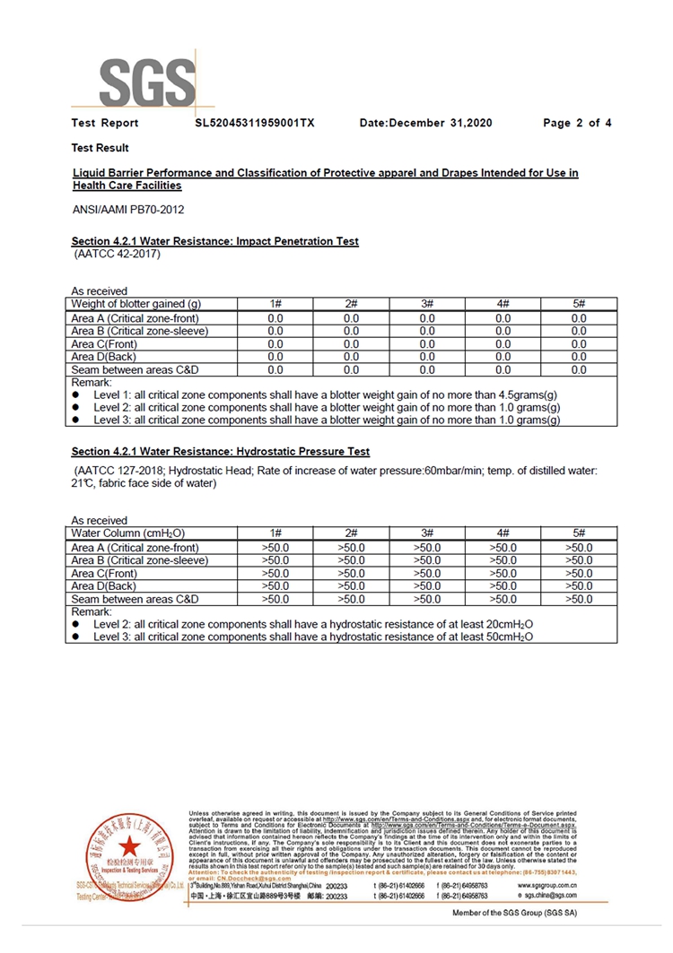 手術(shù)衣4級檢測報(bào)告LEVEL 4 (2)